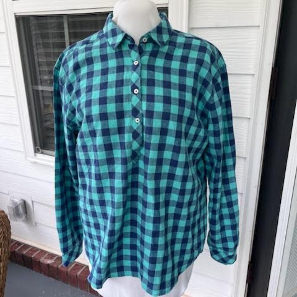Southern Tide Linen Long Sleeve Shirt Buffalo Check Women's Size XL